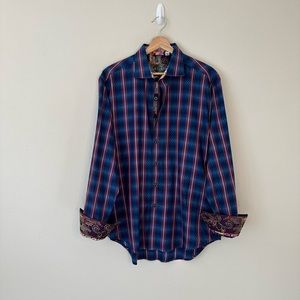 Robert Grahams stripe button down shirt